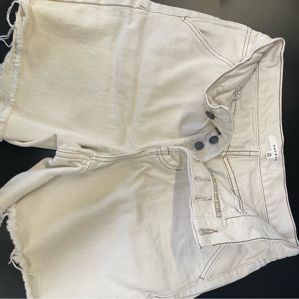 PACSUN Cream Button-Fly Shorts